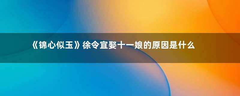 《锦心似玉》徐令宜娶十一娘的原因是什么 元娘又是怎么想的